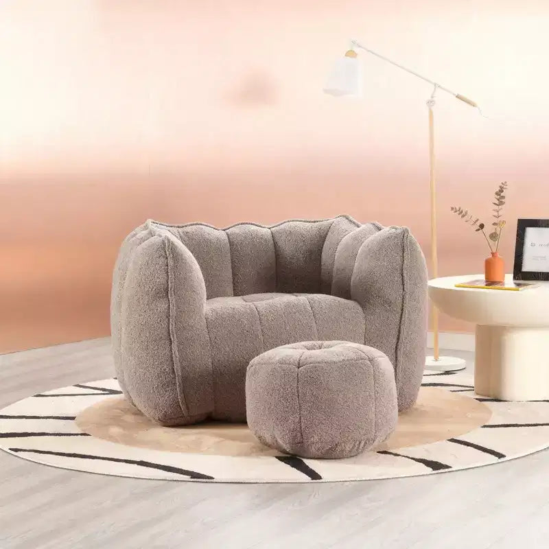 Soft Bean Bag Chair with High-Resilience Foam, Square Lazy Sofa with Footstool & Removable Cover for Adults, Gaming, Reading and TV