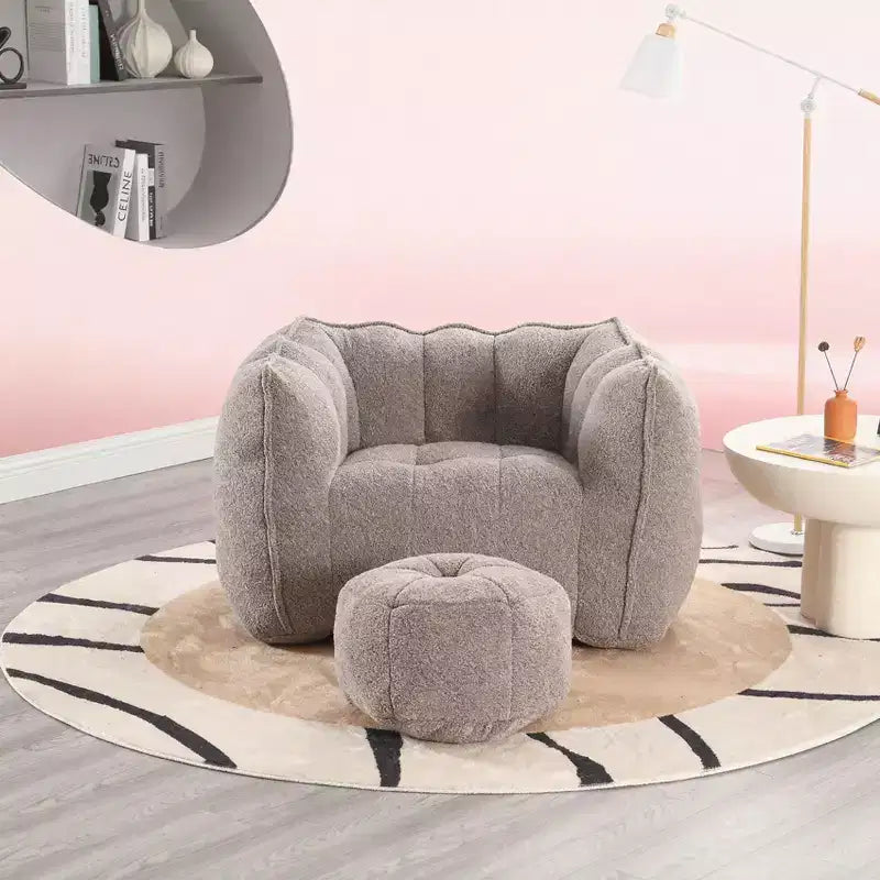 Soft Bean Bag Chair with High-Resilience Foam, Square Lazy Sofa with Footstool & Removable Cover for Adults, Gaming, Reading and TV