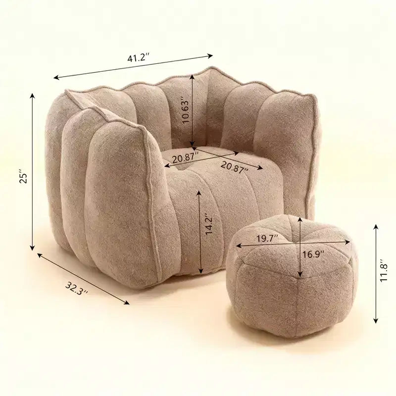 Soft Bean Bag Chair with High-Resilience Foam, Square Lazy Sofa with Footstool & Removable Cover for Adults, Gaming, Reading and TV