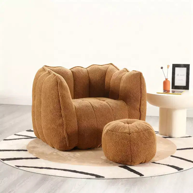 Soft Bean Bag Chair with High-Resilience Foam, Square Lazy Sofa with Footstool, Removable Cover for Adults, Ideal for Gaming, Reading & TV