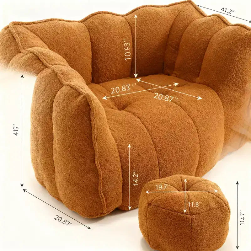 Soft Bean Bag Chair with High-Resilience Foam, Square Lazy Sofa with Footstool, Removable Cover for Adults, Ideal for Gaming, Reading & TV