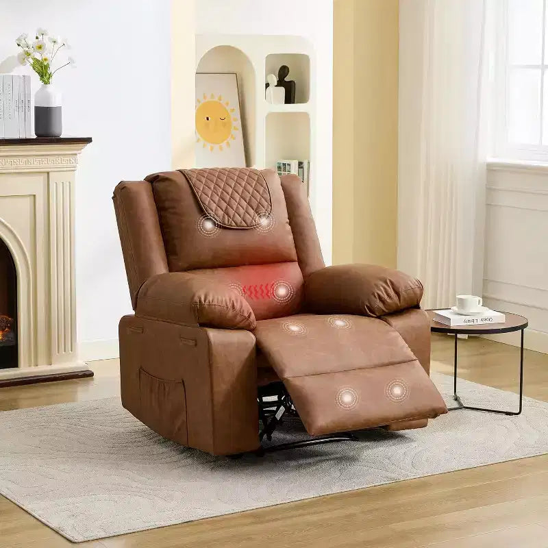 Acekool Manual Recliner Chair, Massage & Heat, 135 Adjustable, Side Pockets, for Living Room & Bedroom