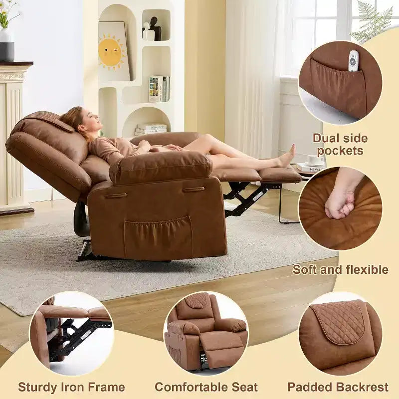 Acekool Manual Recliner Chair, Massage & Heat, 135 Adjustable, Side Pockets, for Living Room & Bedroom