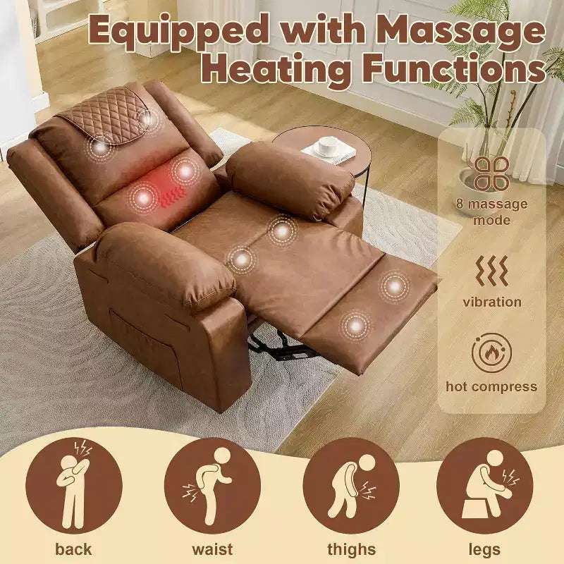 Acekool Manual Recliner Chair, Massage & Heat, 135 Adjustable, Side Pockets, for Living Room & Bedroom