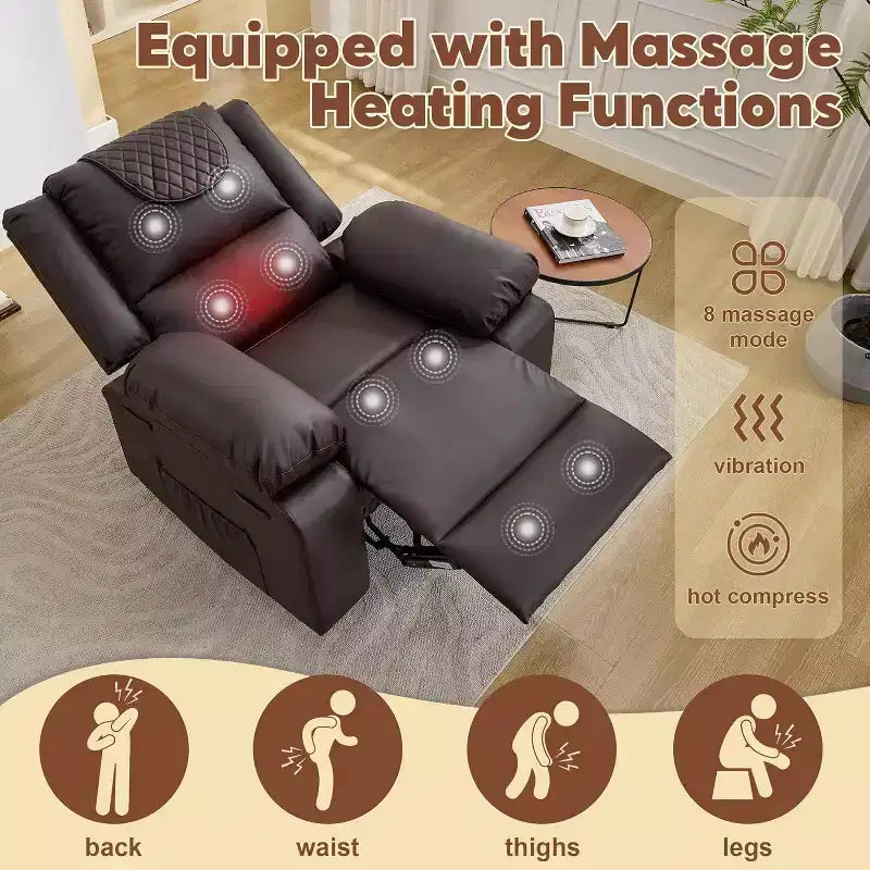Acekool Manual Recliner Chair, Massage & Heat, 135 Adjustable, Side Pockets, for Living Room & Bedroom