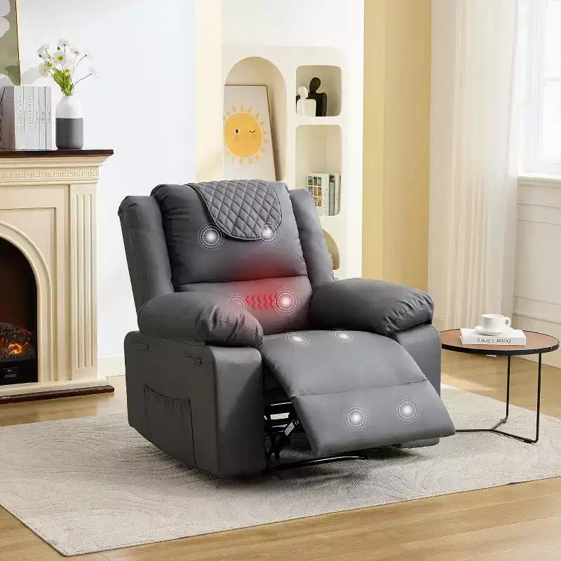Acekool Manual Recliner Chair, Massage & Heat, 135 Adjustable, Side Pockets, for Living Room & Bedroom