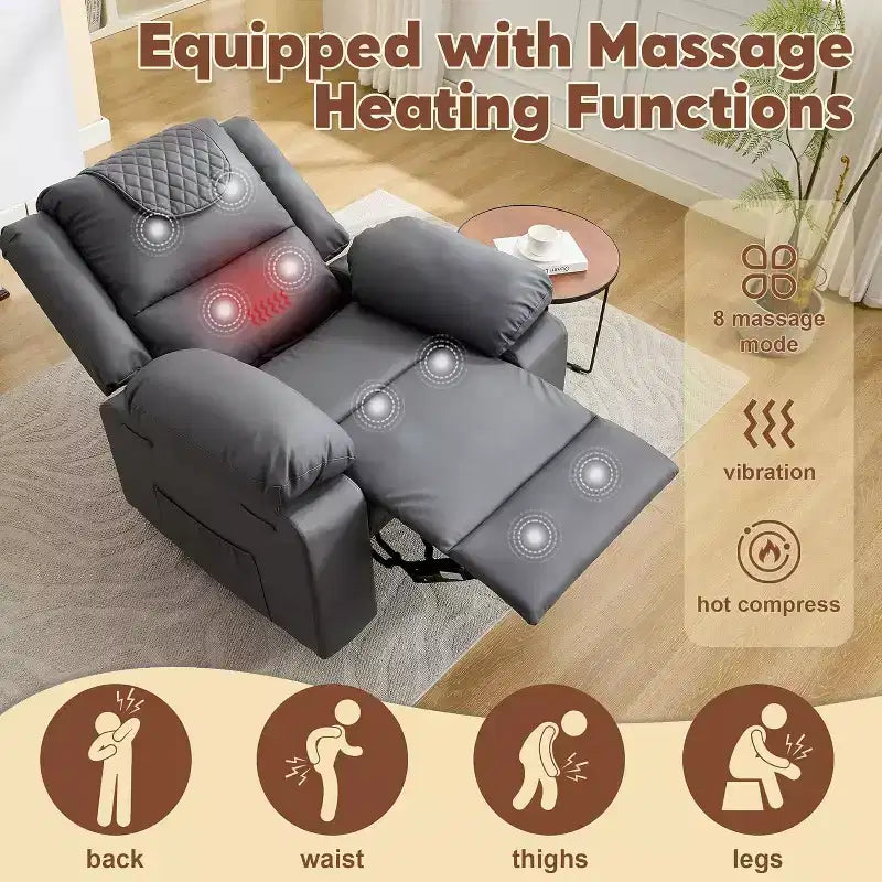 Acekool Manual Recliner Chair, Massage & Heat, 135 Adjustable, Side Pockets, for Living Room & Bedroom