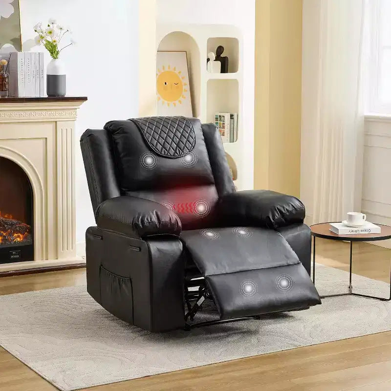Acekool Manual Recliner Chair, Massage & Heat, 135 Adjustable, Side Pockets, for Living Room & Bedroom