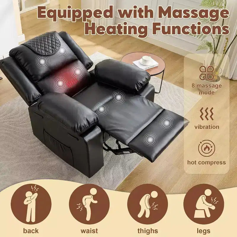 Acekool Manual Recliner Chair, Massage & Heat, 135 Adjustable, Side Pockets, for Living Room & Bedroom