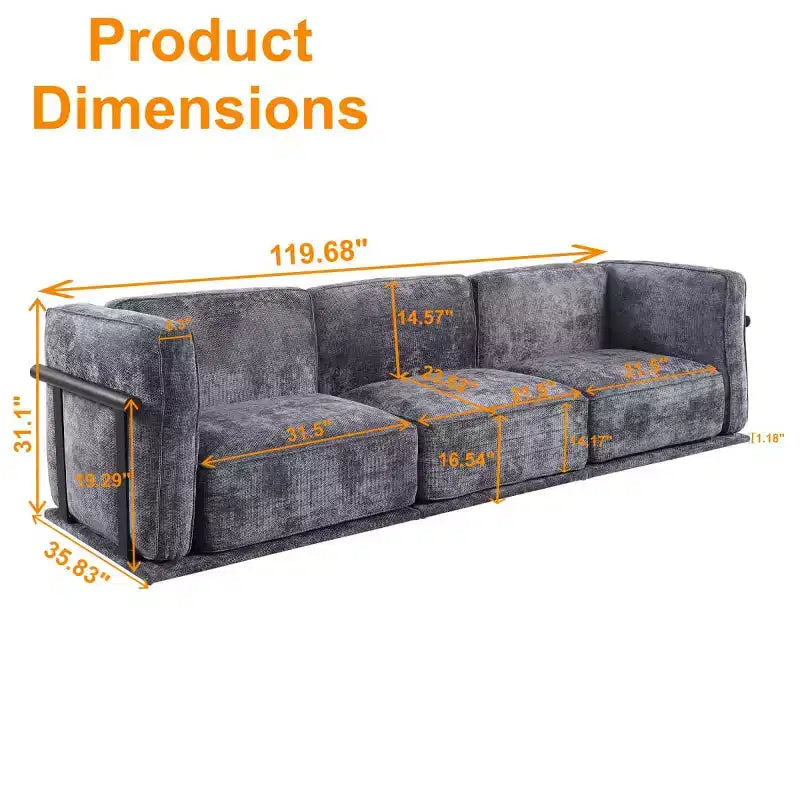 Oversized 3-Seater Straight Modular Sectional Sofa with Wood & Metal Frame, Modern Velvet Cloud Couch for Living Room or Apartment- Panipeachy