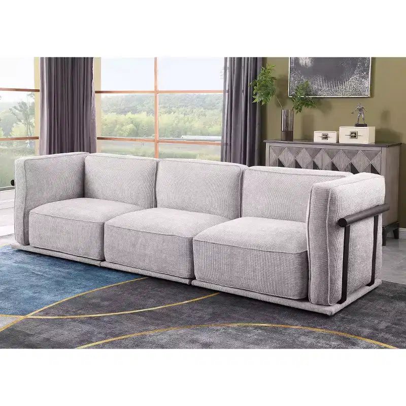 Oversized 3-Seater Straight Modular Sectional Sofa with Wood & Metal Frame, Modern Velvet Cloud Couch for Living Room or Apartment- Panipeachy