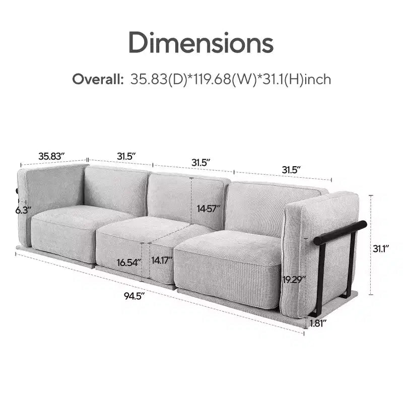 Oversized 3-Seater Straight Modular Sectional Sofa with Wood & Metal Frame, Modern Velvet Cloud Couch for Living Room or Apartment- Panipeachy