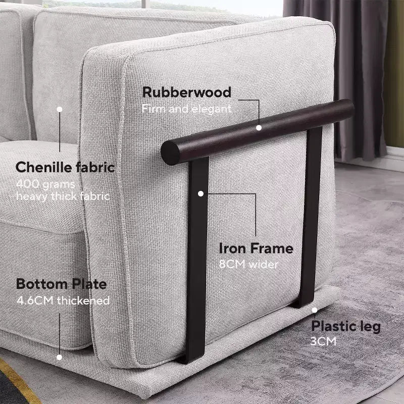 Oversized 3-Seater Straight Modular Sectional Sofa with Wood & Metal Frame, Modern Velvet Cloud Couch for Living Room or Apartment- Panipeachy