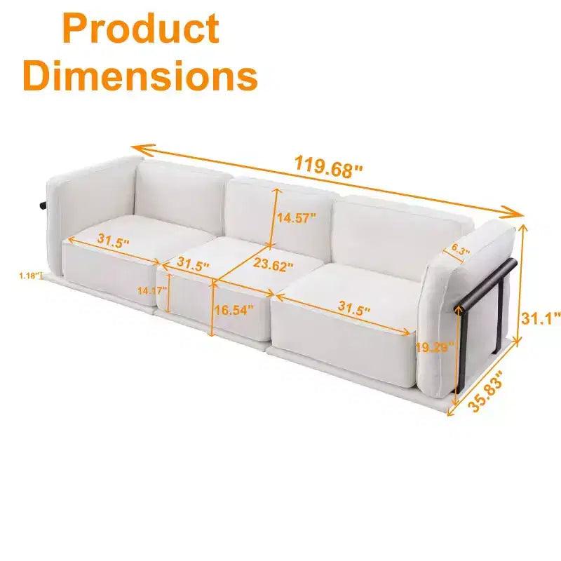 Oversized 3-Seater Straight Modular Sectional Sofa with Wood & Metal Frame, Modern Velvet Cloud Couch for Living Room or Apartment- Panipeachy