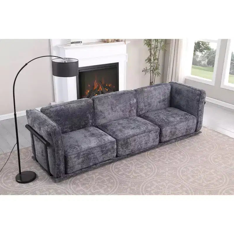 Oversized 3-Seater Straight Modular Sectional Sofa with Wood & Metal Frame, Modern Velvet Cloud Couch for Living Room or Apartment- Panipeachy