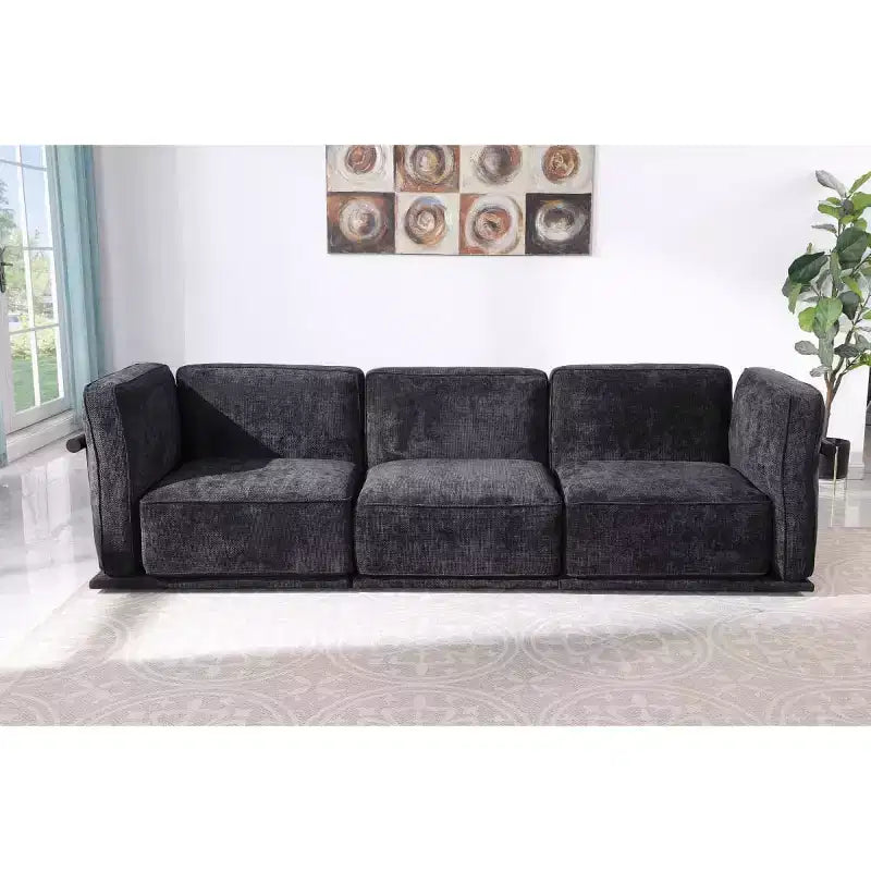 Oversized 3-Seater Straight Modular Sectional Sofa with Wood & Metal Frame, Modern Velvet Cloud Couch for Living Room or Apartment- Panipeachy