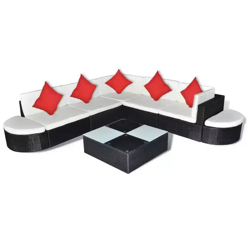 vidaXL 8 Piece Patio Lounge Set with Cushions Poly Rattan Black