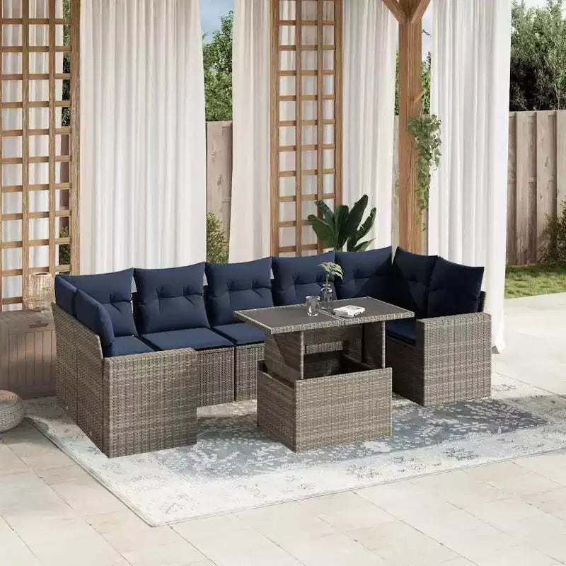 vidaXL Juego de sofás de jardín con cojines, ratán sintético y acacia