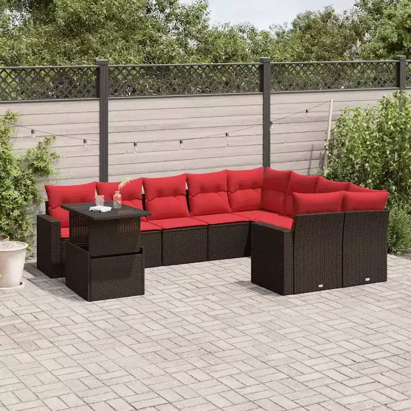 vidaXL Juego de sofás para patio con cojines y mesa, exterior, 10 piezas, ratán sintético