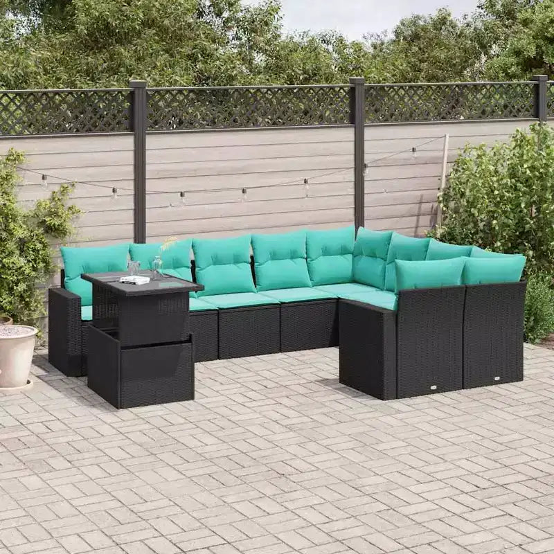 vidaXL Juego de sofás para patio con cojines y mesa, exterior, 10 piezas, ratán sintético