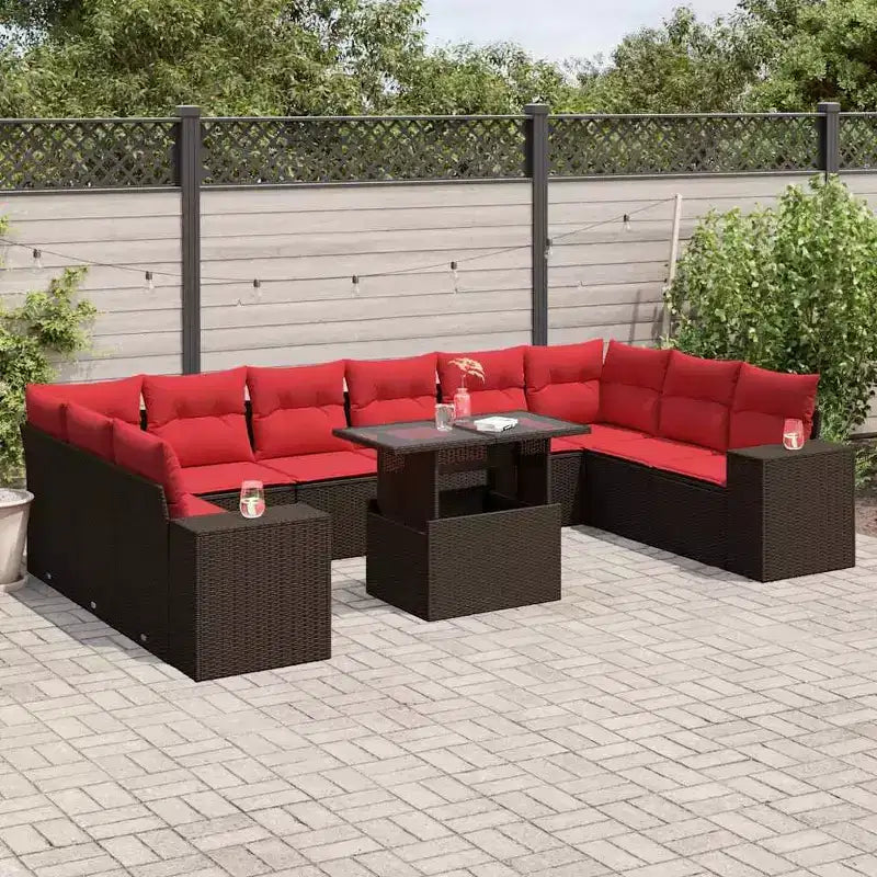 vidaXL Juego de Sofás de Jardín con Cojines Mesa y Sofás 11 Piezas Ratán Sintético
