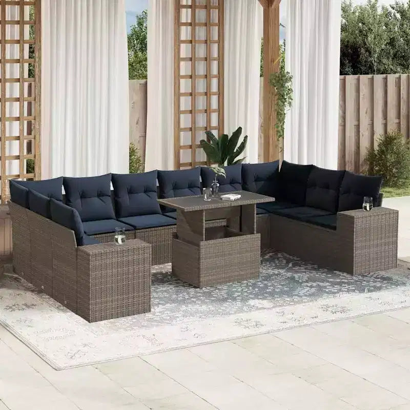 vidaXL Juego de Sofás de Jardín con Cojines Mesa y Sofás 11 Piezas Ratán Sintético