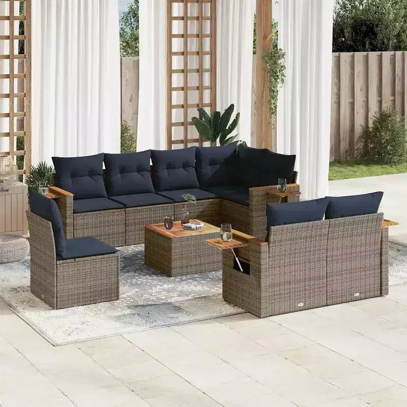 vidaXL 9 Piece Patio Sofa Set with Cushions Grey Poly Rattan (US only)