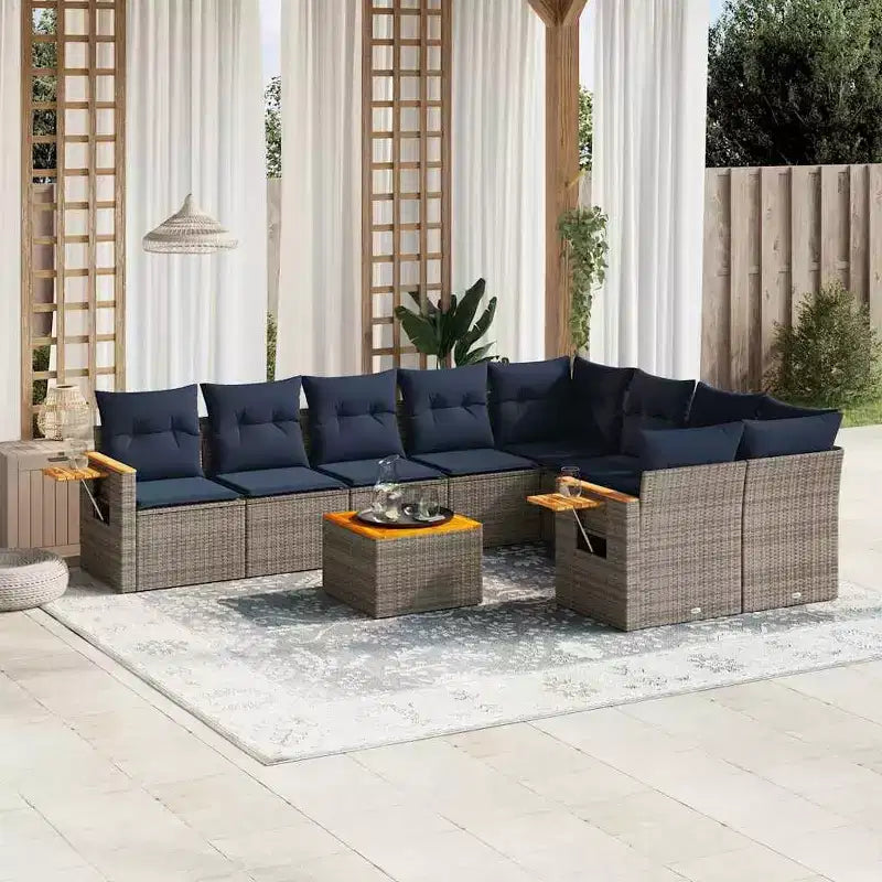 vidaXL 10 Piece Patio Sofa Set with Cushions Black Poly Rattan (US only)