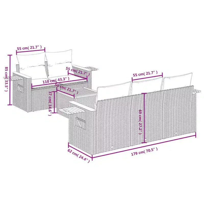 vidaXL 6 Piece Patio Sofa Set with Cushions Grey Poly Rattan (US only)