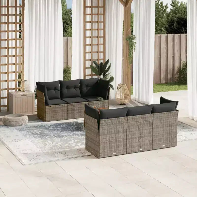 vidaXL Patio Sofa Set with Cushions Outdoor Furniture 7 Piece Poly Rattan