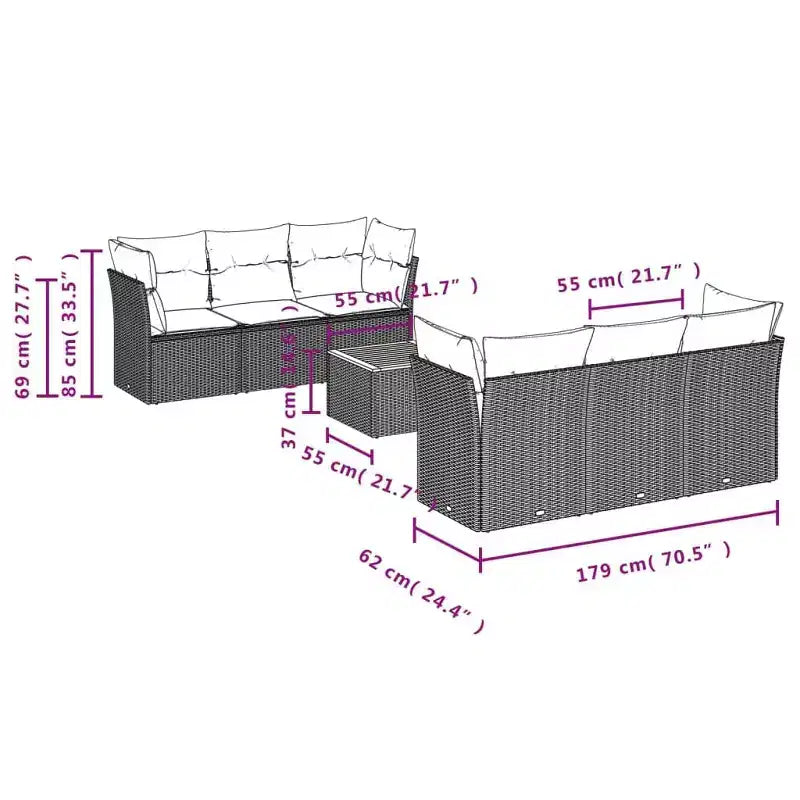 vidaXL Patio Sofa Set with Cushions Outdoor Furniture 7 Piece Poly Rattan