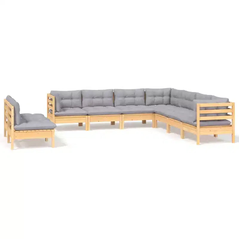 vidaXL Solid Pinewood Patio Lounge Set 9 Piece with Cushions Multi Colors - Brown and Gray