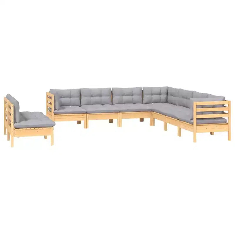 vidaXL Solid Pinewood Patio Lounge Set 9 Piece with Cushions Multi Colors - Brown and Gray