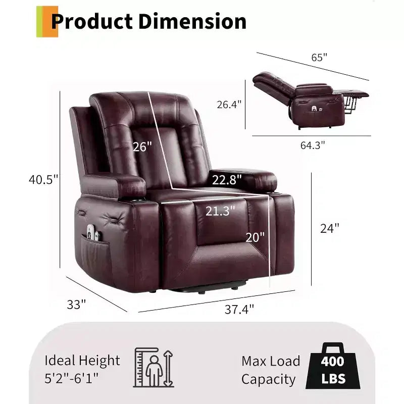 Acekool Power Lift Recliner Chair, Heat & Massage, Adjustable PU Reclining Chair for Elderly, Living Room