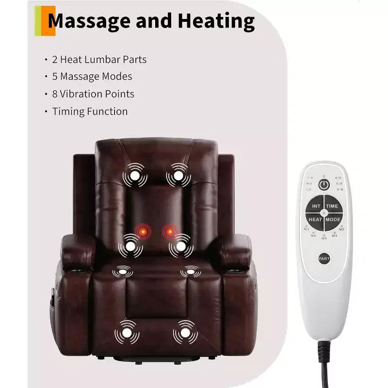 Acekool Power Lift Recliner Chair, Heat & Massage, Adjustable PU Reclining Chair for Elderly, Living Room