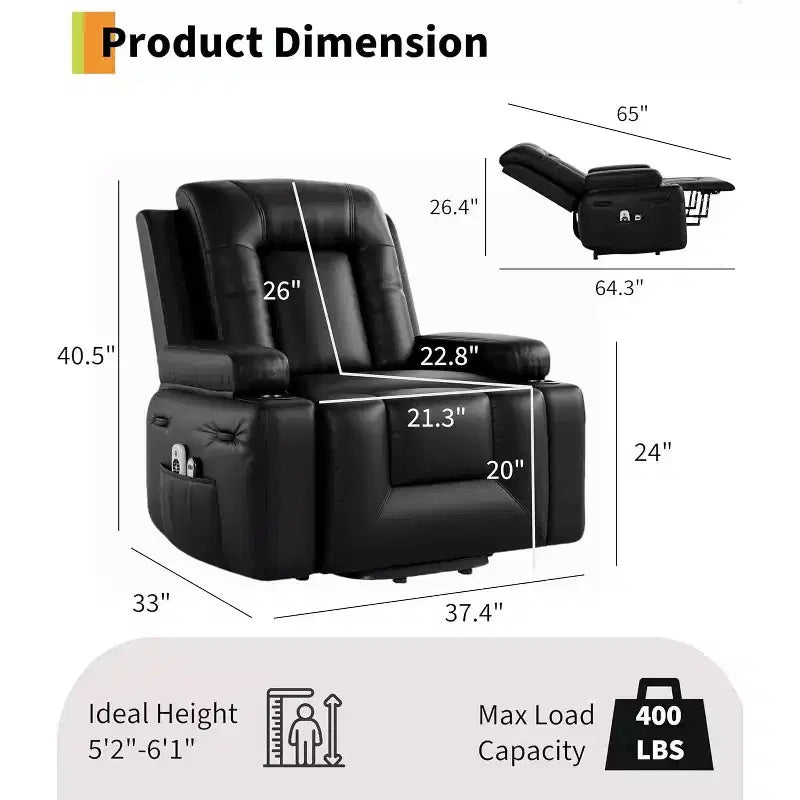 Acekool Power Lift Recliner Chair, Heat & Massage, Adjustable PU Reclining Chair for Elderly, Living Room