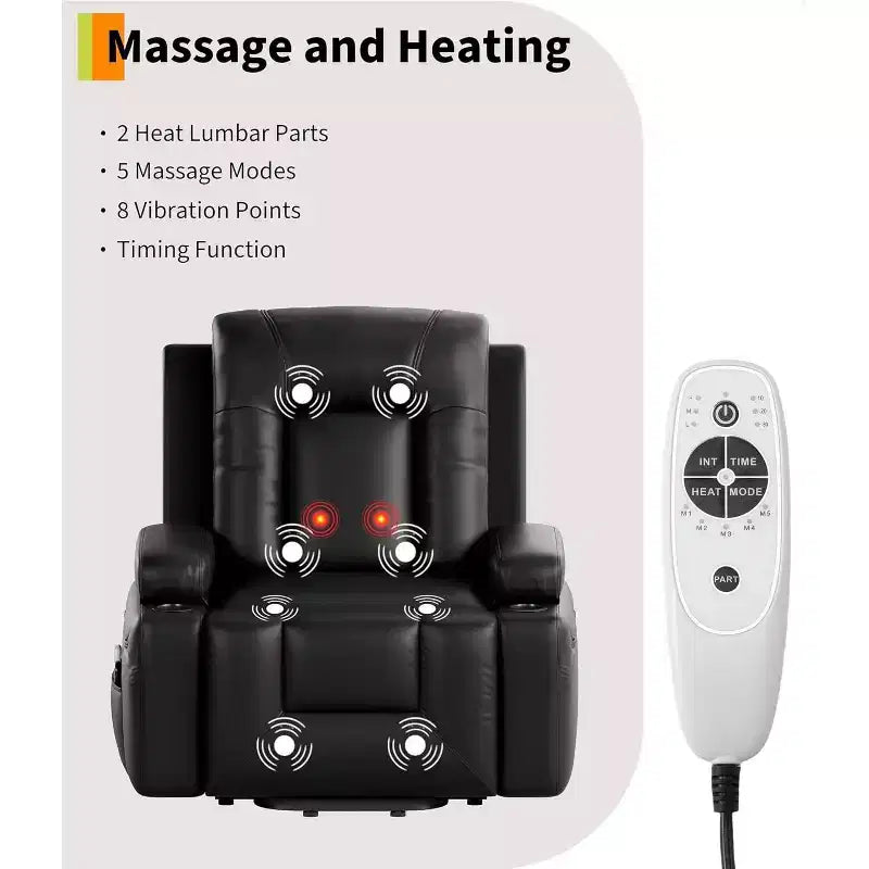 Acekool Power Lift Recliner Chair, Heat & Massage, Adjustable PU Reclining Chair for Elderly, Living Room