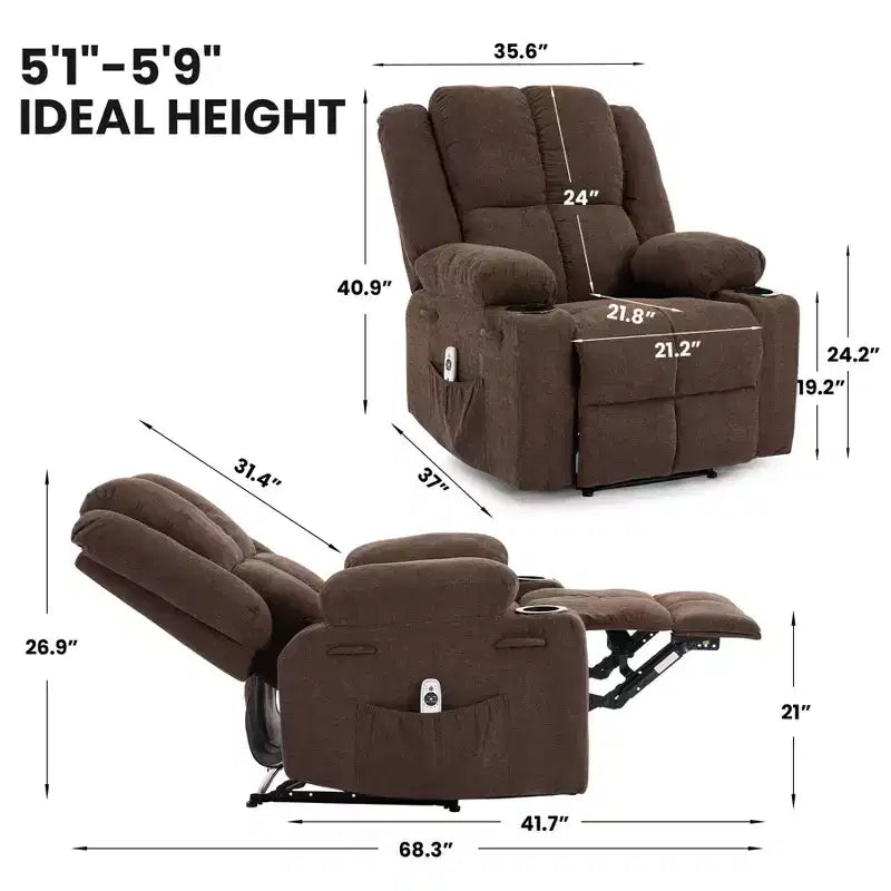 Manual Recliner Chair with Vibration Massage and Lumbar Heating for Adults,Single Sofa with Side Pocket,Rocking Chair with Cup Holder,for Bedroom