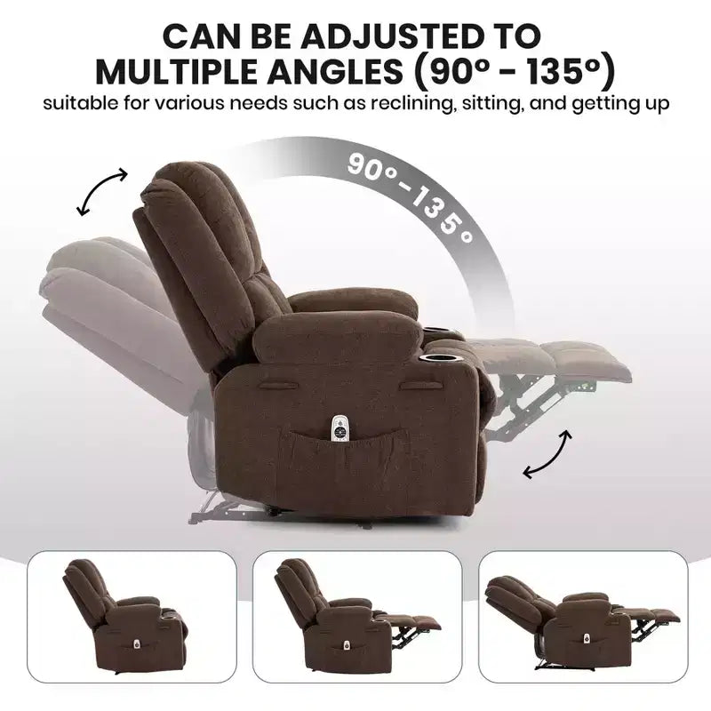 Manual Recliner Chair with Vibration Massage and Lumbar Heating for Adults,Single Sofa with Side Pocket,Rocking Chair with Cup Holder,for Bedroom