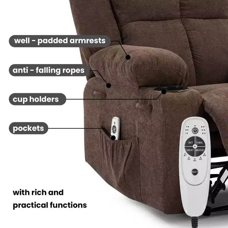 Manual Recliner Chair with Vibration Massage and Lumbar Heating for Adults,Single Sofa with Side Pocket,Rocking Chair with Cup Holder,for Bedroom