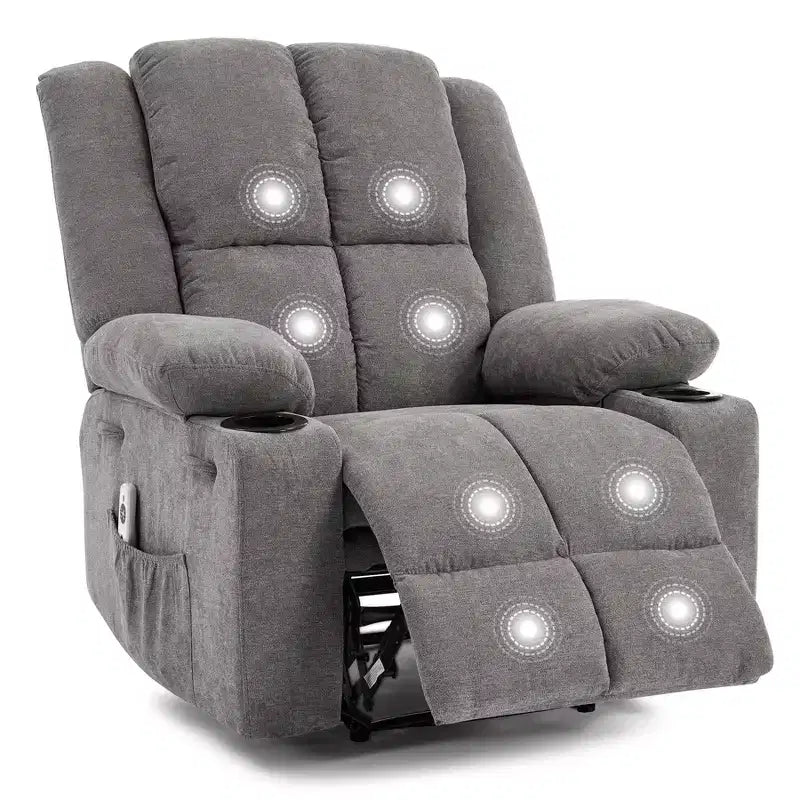 Manual Recliner Chair with Vibration Massage and Lumbar Heating for Adults,Single Sofa with Side Pocket,Rocking Chair with Cup Holder,for Bedroom