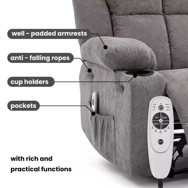 Manual Recliner Chair with Vibration Massage and Lumbar Heating for Adults,Single Sofa with Side Pocket,Rocking Chair with Cup Holder,for Bedroom
