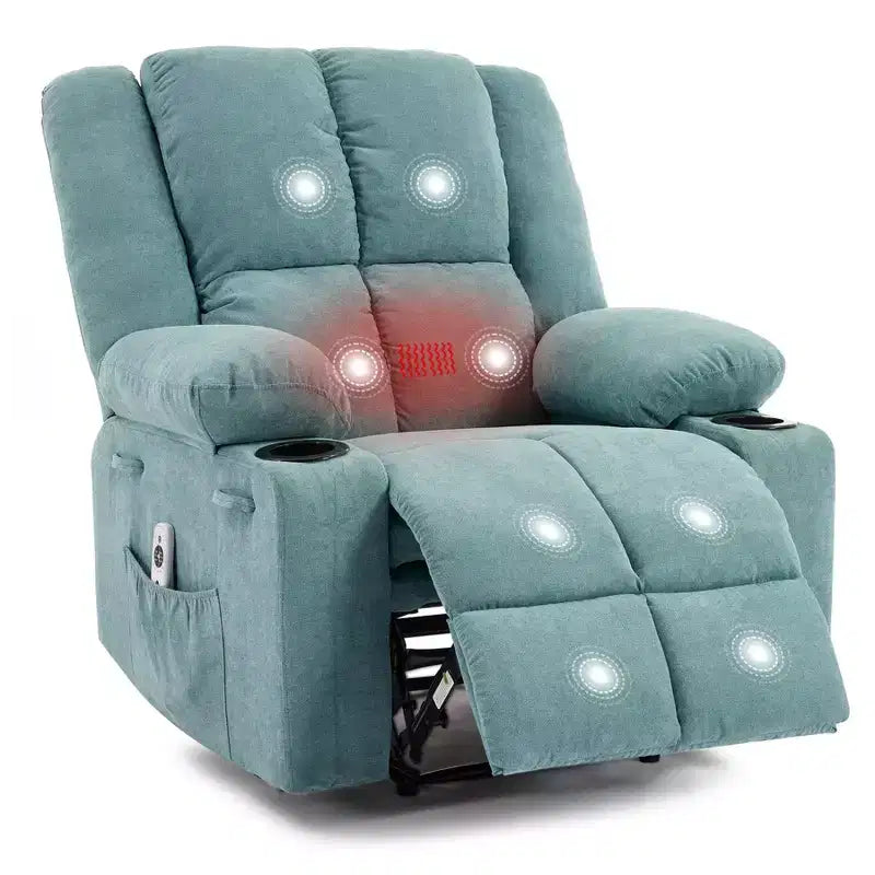 Manual Recliner Chair with Vibration Massage and Lumbar Heating for Adults,Single Sofa with Side Pocket,Rocking Chair with Cup Holder,for Bedroom