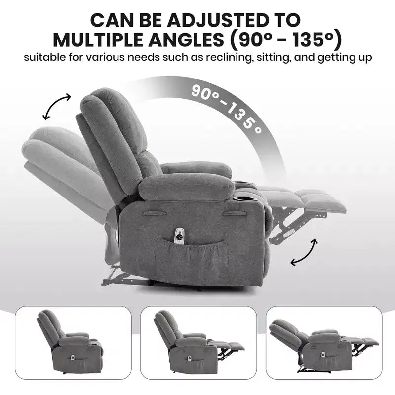 Manual Recliner Chair with Vibration Massage and Lumbar Heating for Adults,Single Sofa with Side Pocket,Rocking Chair with Cup Holder,for Bedroom