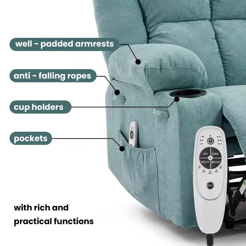Manual Recliner Chair with Vibration Massage and Lumbar Heating for Adults,Single Sofa with Side Pocket,Rocking Chair with Cup Holder,for Bedroom