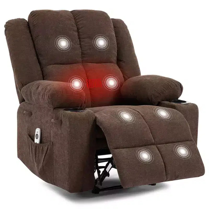 Manual Recliner Chair with Vibration Massage and Lumbar Heating for Adults,Single Sofa with Side Pocket,Rocking Chair with Cup Holder,for Bedroom