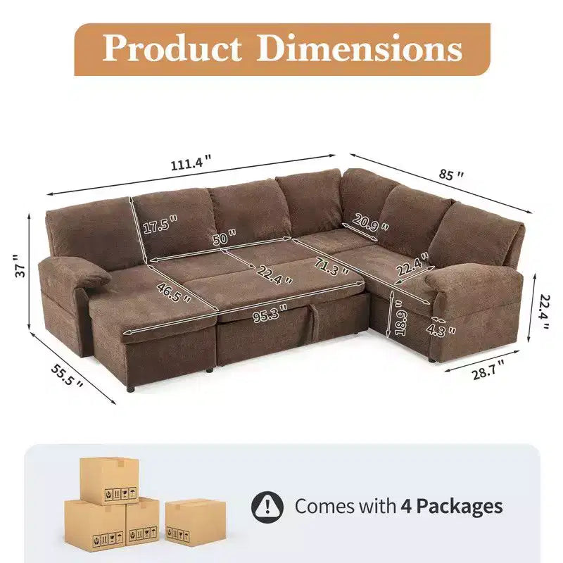 Karl Home |Upholstered Velvet U-Shaped Sectional Sleeper Sofa Corner Sectional Sofa Bed