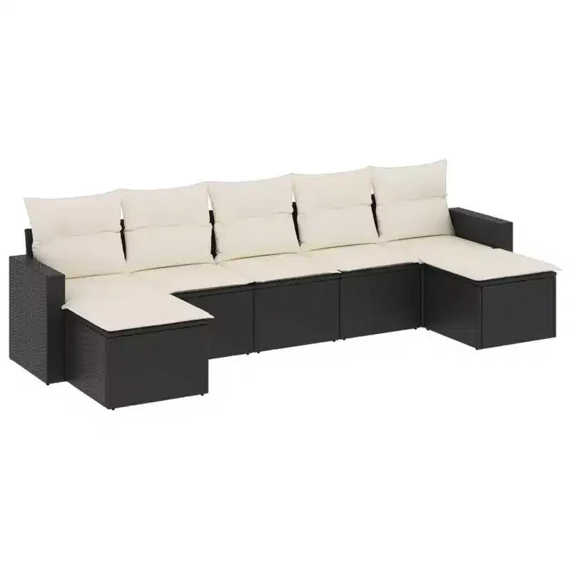 vidaXL Garden Sofa Set Black, Cream White PE Rattan 7 Piece Modular