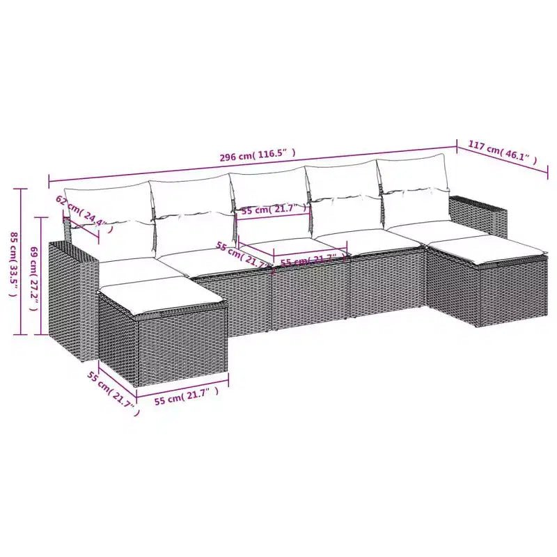 vidaXL Garden Sofa Set Black, Cream White PE Rattan 7 Piece Modular