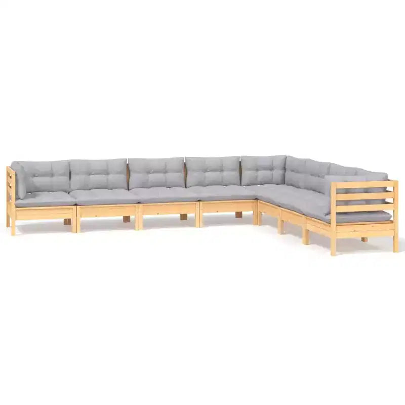 vidaXL 8 Piece Patio Lounge Set with Gray Cushions Solid Pinewood - Brown and Gray